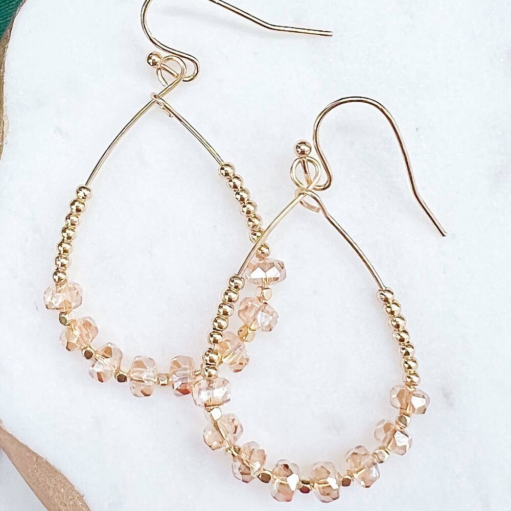 Beige Gold Beaded Teardrop Earrings